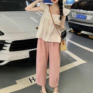 Sleeveless Square Neck Blouse / Cropped Harem Pants