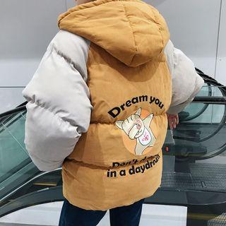 Cat Print Hooded Raglan Puffer Jacket