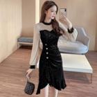 Long-sleeve Color-block Glitter Dress