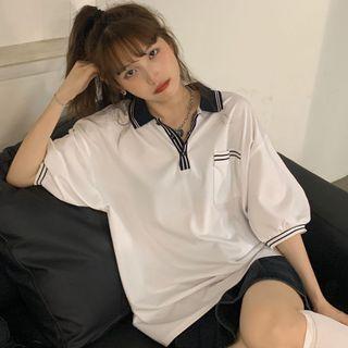 Contrast Collar Polo Shirt White - One Size