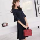 Tie-neckline Elbow-sleeved A-line Dress