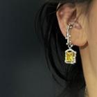 Rectangle Rhinestone Dangling Cuff Earring Yellow Rhinestone - Silver - One Size