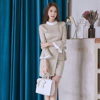 Contrast Trim Bell-sleeve Sheath Dress