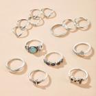 Set Of 14: Alloy Ring (assorted Designs) 14571 - Blue Rhinestone - Silver - One Size