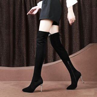Genuine Suede Pointed Over-the Knee High Heel Boots