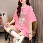Short-sleeve Sequin Bow Accent T-shirt
