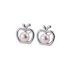 Sterling Silver Fashion Simple Apple Purple Freshwater Pearl Stud Earrings Silver - One Size