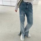 High-waist Gradient Slit Jeans