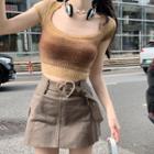 Short-sleeve Knit Crop Top / Mini A-line Skirt