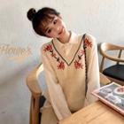 Embroidered Knit Vest Almond - One Size