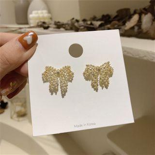 Bow Faux Pearl Rhinestone Earring 1 Pair - Silver Steel - Gold - One Size