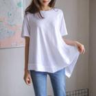 Short-sleeve Asymmetric-hem Cotton T-shirt