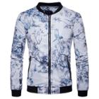 Contrast Trim Zipper Chinese Painting Jacket