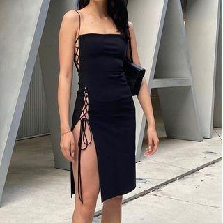 Spaghetti Strap Lace Up Sheath Dress