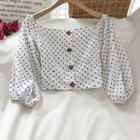 Off-shoulder Polka Dot Lantern-sleeve Blouse