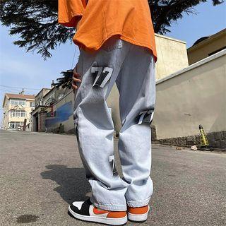 Number Print Baggy Jeans