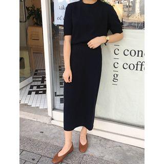 Band-waist Wool Blend Long Skirt