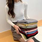 Mock-neck Long-sleeve Knit Top In 12 Colors
