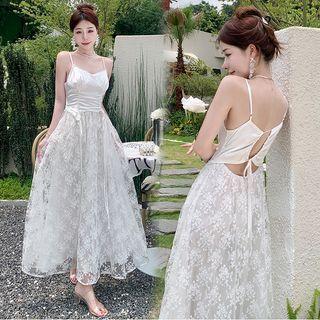 Spaghetti Strap Lace-panel Maxi Dress
