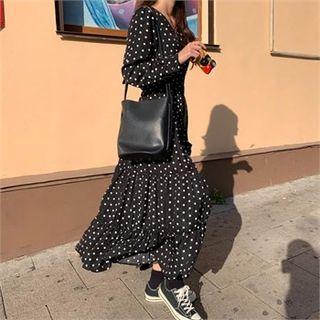 Wrap-front Dotted Midi Dress Black - One Size