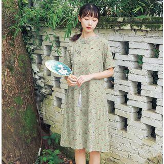Cherry Printed Plaid Short-sleeve Dress
