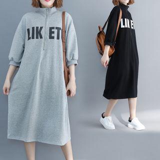 Lettering Half Zip Pullover Dress