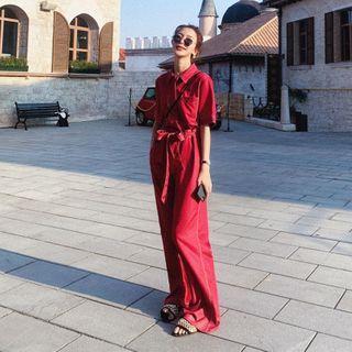 Pocket Detail Drawstring-waist Straight Cut Jumpsuit