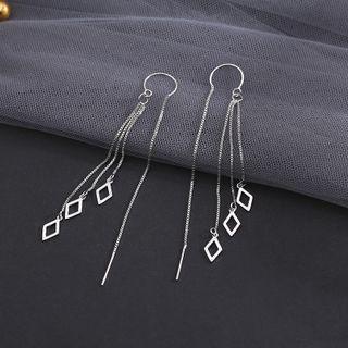 Rhombus Sterling Silver Fringed Earring 1 Pair - Threader Earrings - Silver - One Size