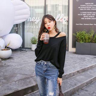 Cutout-shoulder Lace-up Back Knit Top