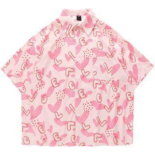 Short-sleeve Heart Print Lettering Shirt