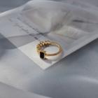 Rhinestone Ring Black & Gold - One Size
