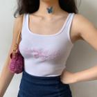 Butterfly Embroidered Cropped Ribbed Tank Top