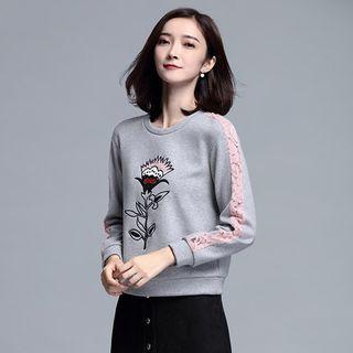 Lace Panel Embroidered Sweatshirt
