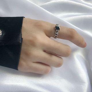 Agate Sterling Silver Open Ring J069 - Black & Silver - One Size