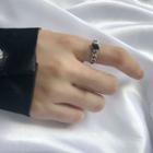 Agate Sterling Silver Open Ring J069 - Black & Silver - One Size