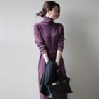 Turtleneck Tie-waist Midi Sweater Dress