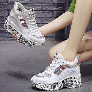 Cutout Faux Leather Platform Hidden Wedge Sneakers