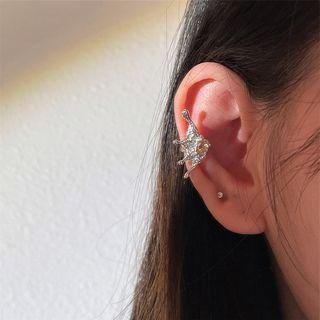 Elf Ear Alloy Cuff Earring 1 Pc - Eh1246 - Yellow Rhinestone - Silver - One Size