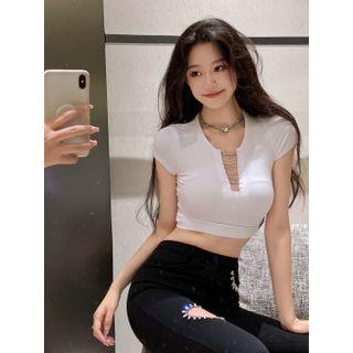 Cap-sleeve Chain Crop Top