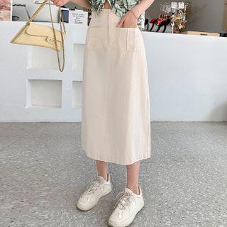 High-waist Double-pocket Plain Skirt