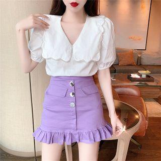 Puff-sleeve Collared Top / Skort