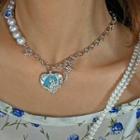 Heart-pendant Faux-pearl Chain Necklace Blue - One Size