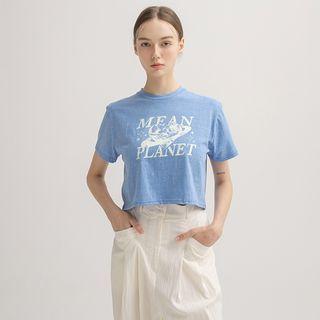 Heart-planet Letter Print Crop T-shirt