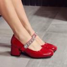 Block-heel Embellished Mary Jane Pumps