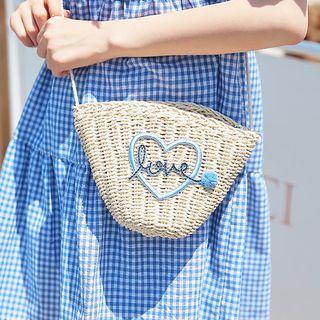Love Pompom Raffia Cross Bag