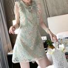 Sleeveless Ruffled A-line Lace Dress