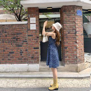 Spaghetti-strap Shirred Floral Dress