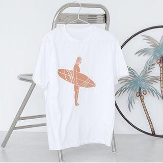 Short-sleeve Graphic Print T-shirt Graphic Print - White - One Size