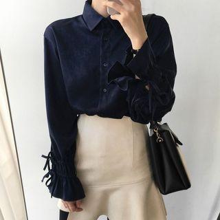 Tie-cuff Velvet Blouse