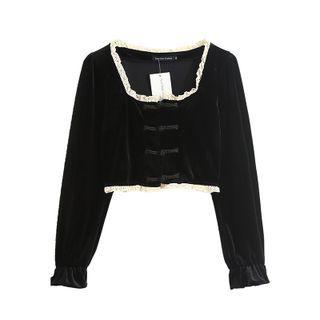 Long-sleeve Frog Buttoned Velvet Top